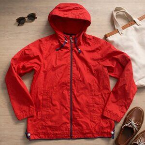 Vintage 90s Pacific Trail Windbreaker Red Nautical Lightweight Hooded Jacket M